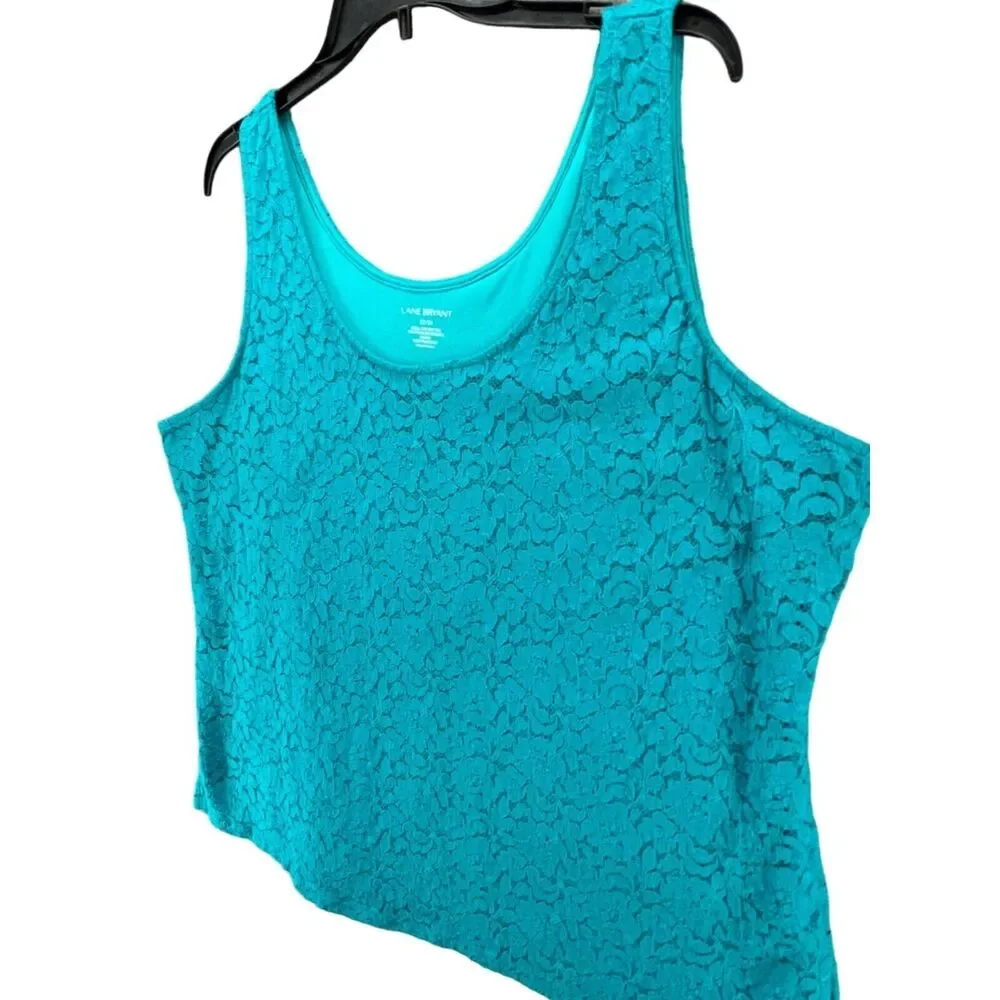 Lane‎ Bryant Tank Top Womens Plus 22-24 Teal Green Floral Lace Feminine Layering - Picture 2 of 8